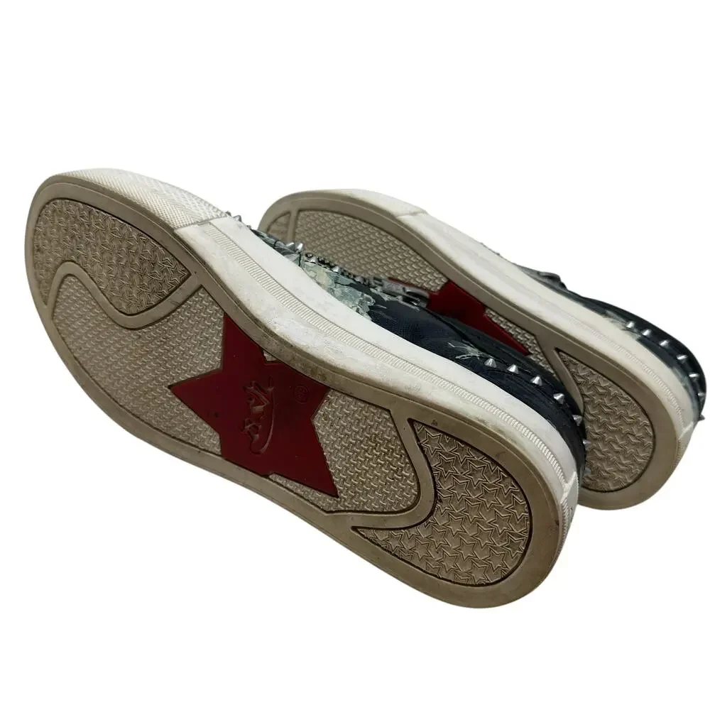 Ash Jasmin‎ Platform Sneakers Leather Floral Studded Black Blue Size 38 US 7.5 8